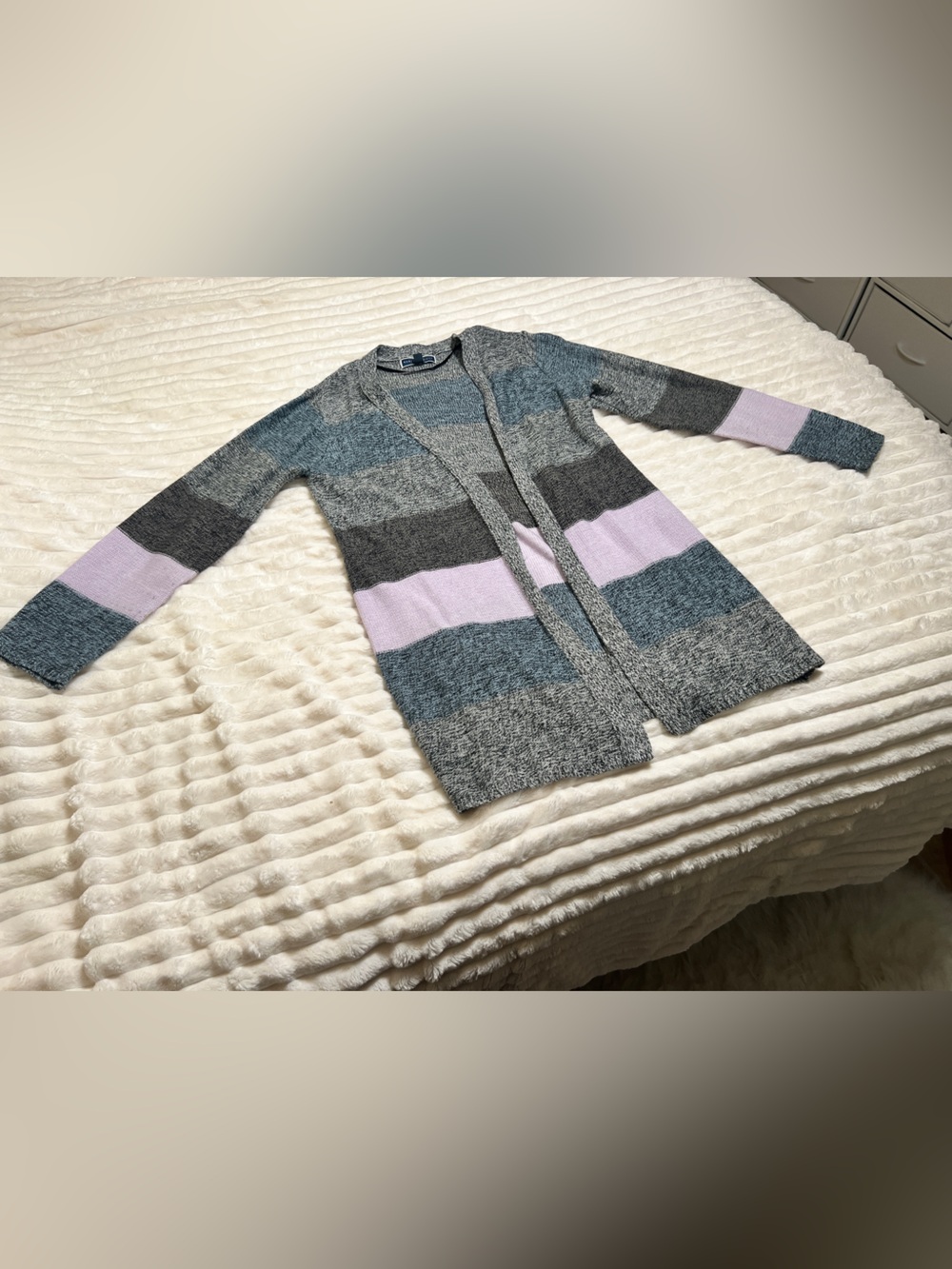 Karen Scott Striped Open-Front Women's Cardigan Sweater - Gray & Lilac